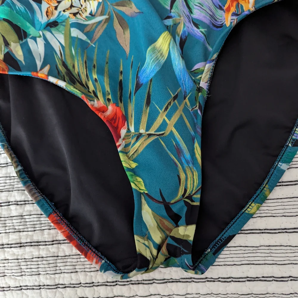 Miraclesuit Teal One-Shoulder Tropical Floral One-Piece with Red & White Flowers - Picture 4 of 4
